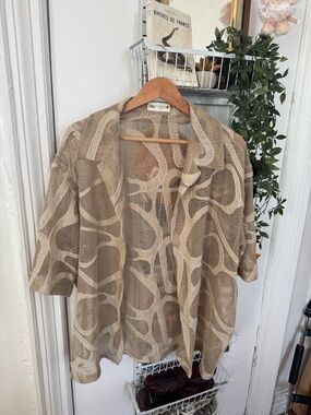 Zara Open-Weave Taupe Crochet Top